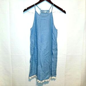 Paper Crane Chambray Lace Trim Mini Dress Size Small